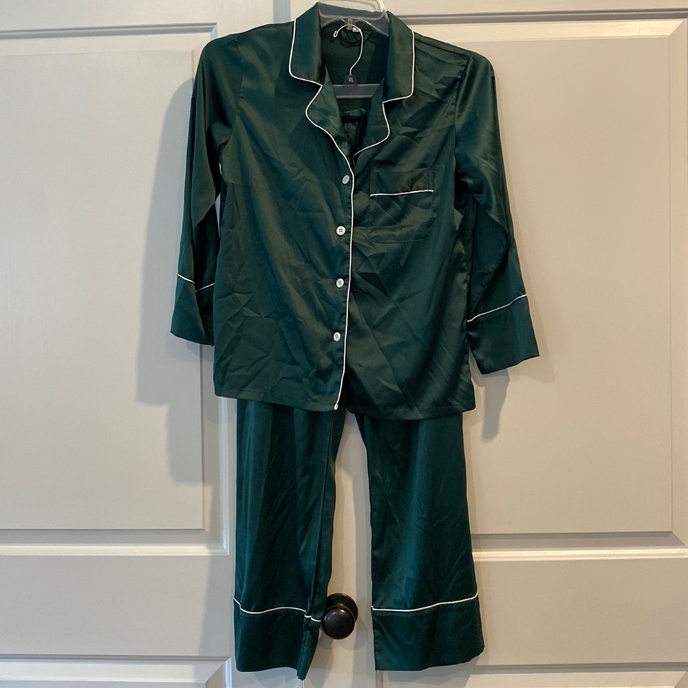 Emerald green sateen pj set